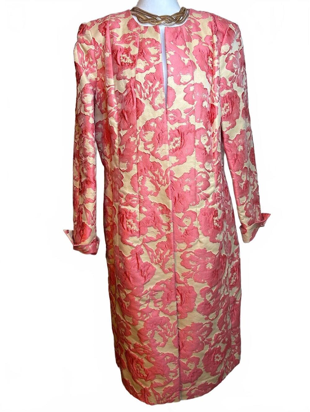 Lafayette 148 Long Open Coat in coral and beige 14